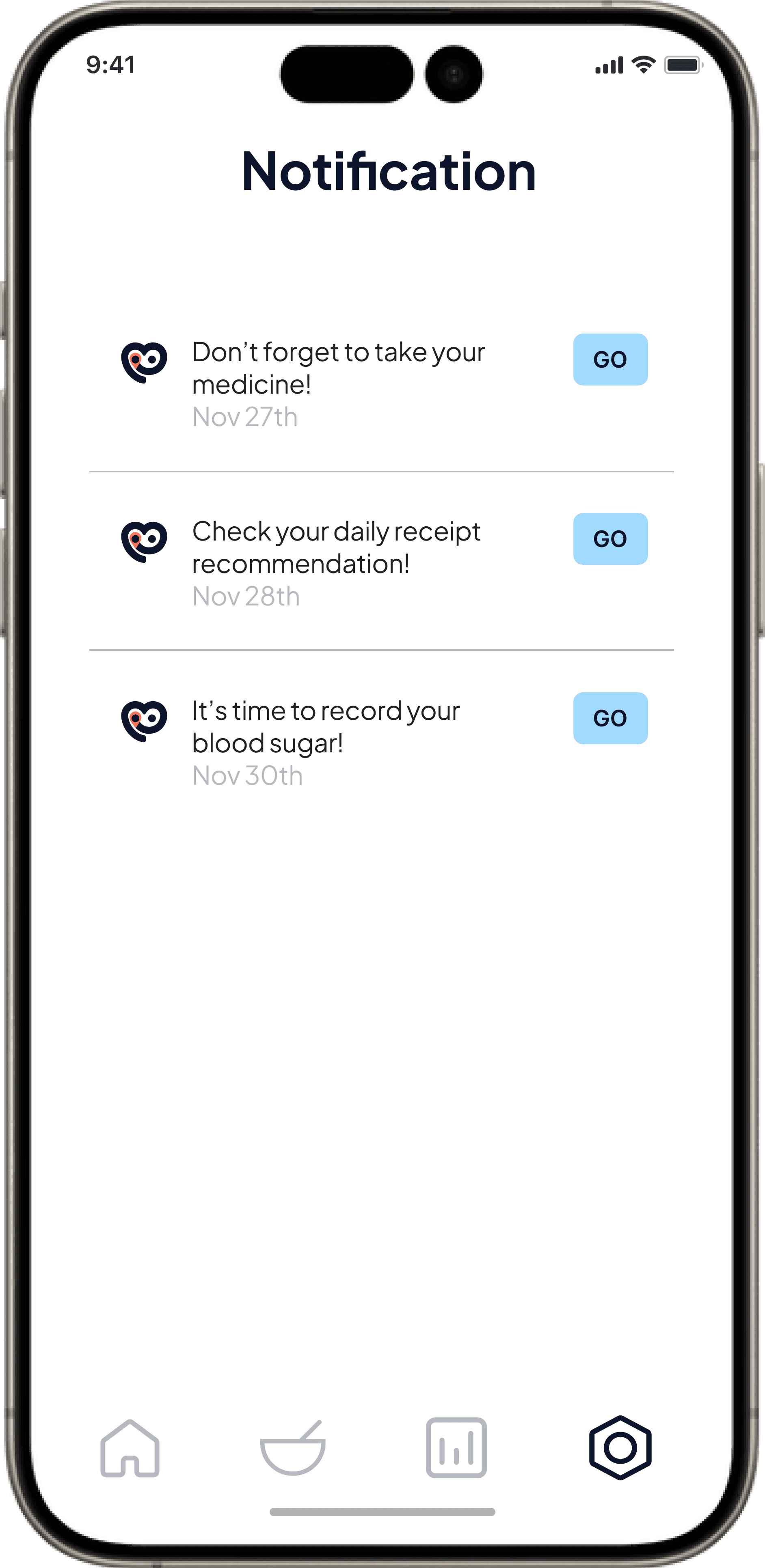 Medication and test notification interface